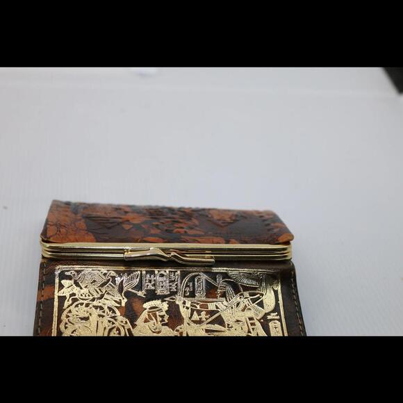 Egyptian Camel Leather Women Wallet Purse Brown King Tut Hunting 7.75" # 326 - Picture 2 of 8